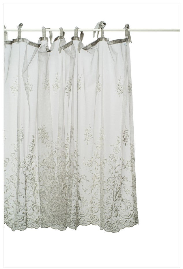 Pimlico – Scheibengardine Lena Light Grey mit Stickereien 160 x 80 cm