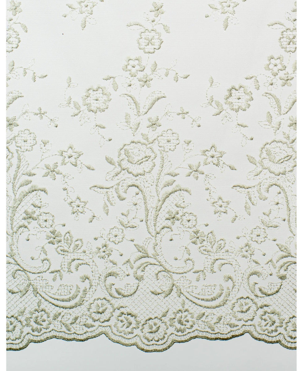 Pimlico – Scheibengardine Lena Light Grey mit Stickereien 160 x 80 cm