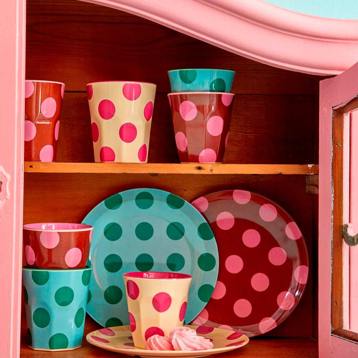 Rice - Melamin Cup Large Soft Pink Dots Braun