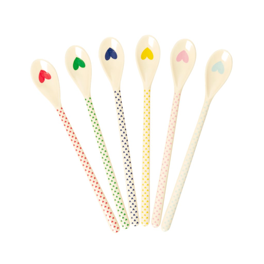 Rice - Melamin Latte Löffel 6er-Set Herzen bunt