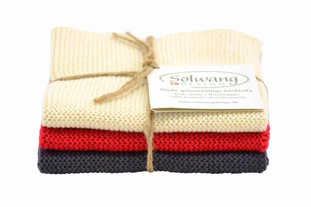Solwang Wischtücher 3er Set - Creme Rot Grau