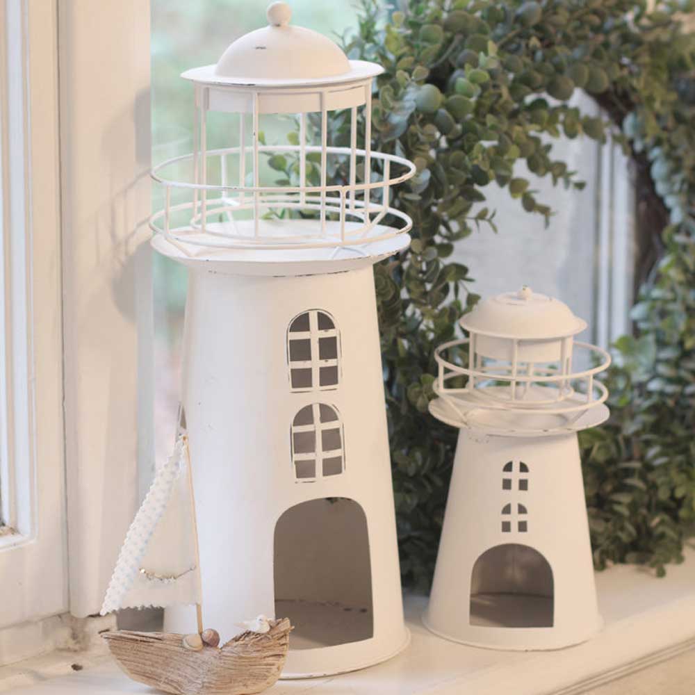 VL Home - Leuchtturm weiße Dekoration Landhaus Höhe: 24 cm